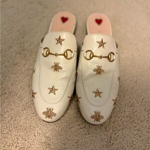 Women's Gucci White and Gold Embellished Loafers